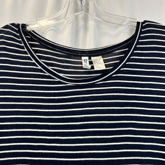 H&M Womens Short Sleeve Round Neck Navy/White Striped Shift Dress S - Picture 3 of 8